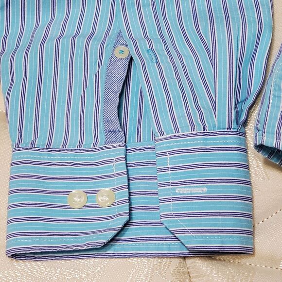 Izod Mens Sz Large Button Down Long Sleeve Shirt Blue Stripe - Picture 6 of 10